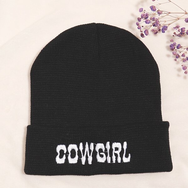 

Letter Embroidered Beanie, Black
