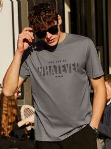 Hombres Camiseta con estampado de estrella & slogan - Gris Oscuro - Ver 5