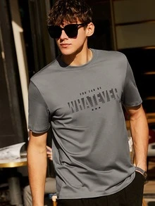 Hombres Camiseta con estampado de estrella & slogan - Gris Oscuro - Ver 6