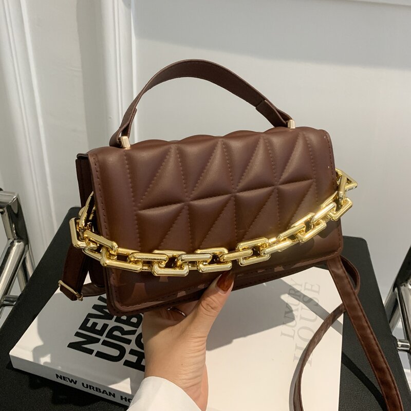 

Quilted Flap Satchel Bag, Coffee brown