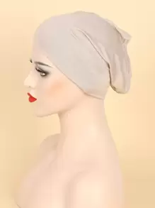 Silky Solid Color Non-Slip Beanie, Simple & Practical Multipurpose - Khaki - View 1