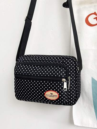 Casual Multi-Pocket Polka Dot Nylon Crossbody Bag , Polka Dot