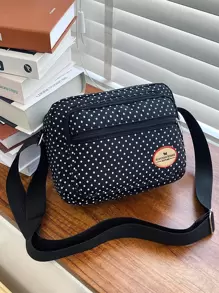 Casual Multi-Pocket Polka Dot Nylon Crossbody Bag , Polka Dot - Black and White - View 2