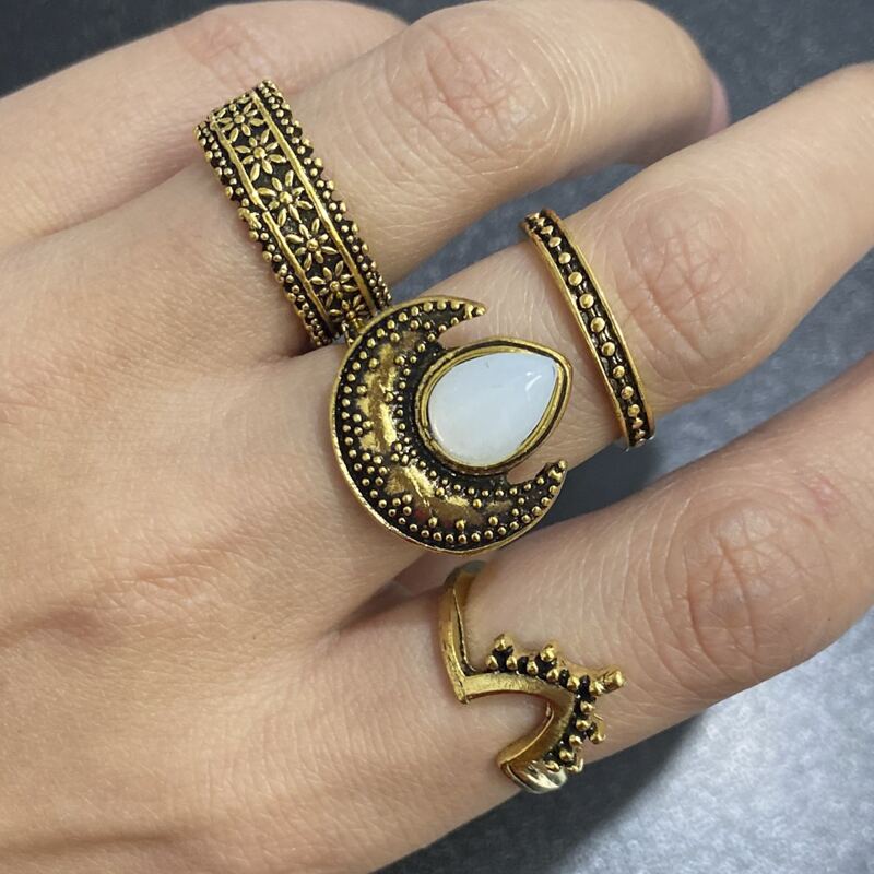 

4pcs Moon Decor Ring, Gold