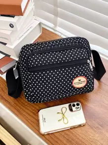 Casual Multi-Pocket Polka Dot Nylon Crossbody Bag , Polka Dot - Black and White - View 6