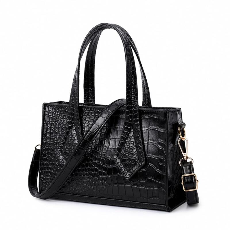 

Croc Embossed Satchel Bag, Black