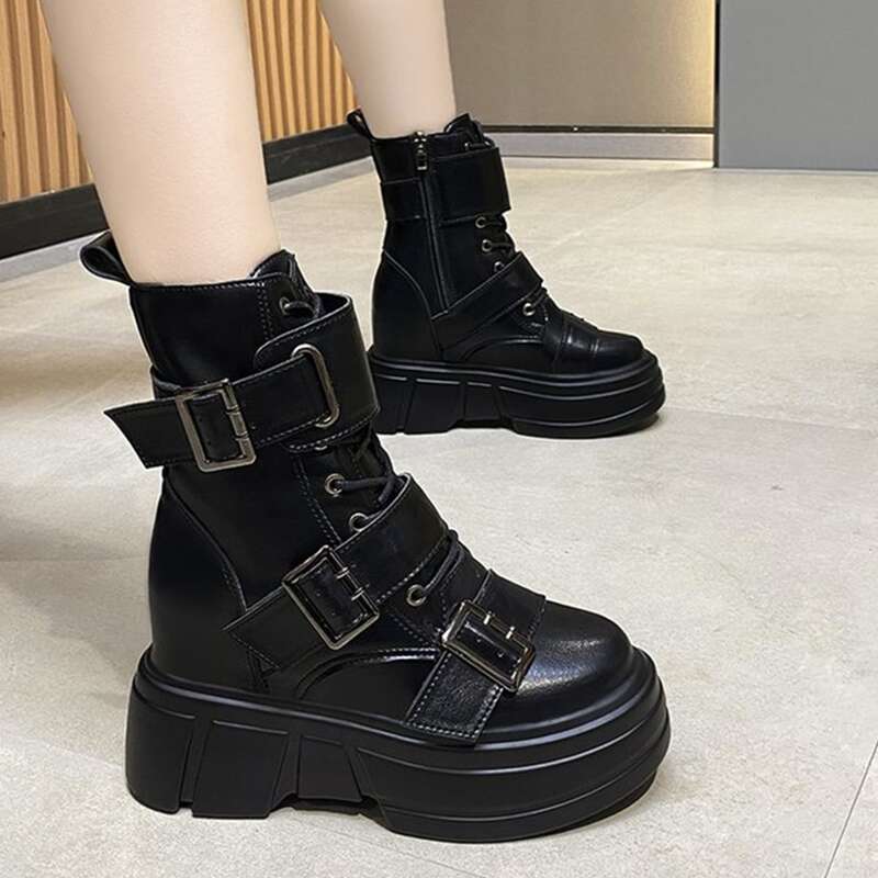 

Buckle Decor Wedge Boots, Black