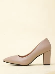 Minimalist Chunky Court Heels - Apricot - View 2