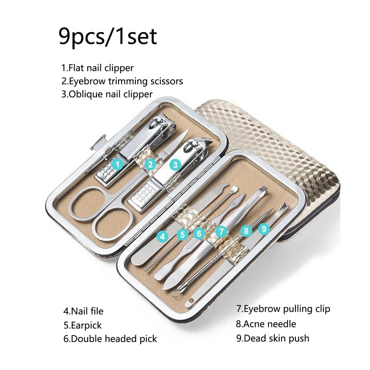 

9pcs Nail Art Tool Set, Gold