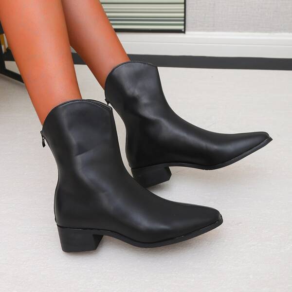

Square Toe Chunky Heeled Boots, Black