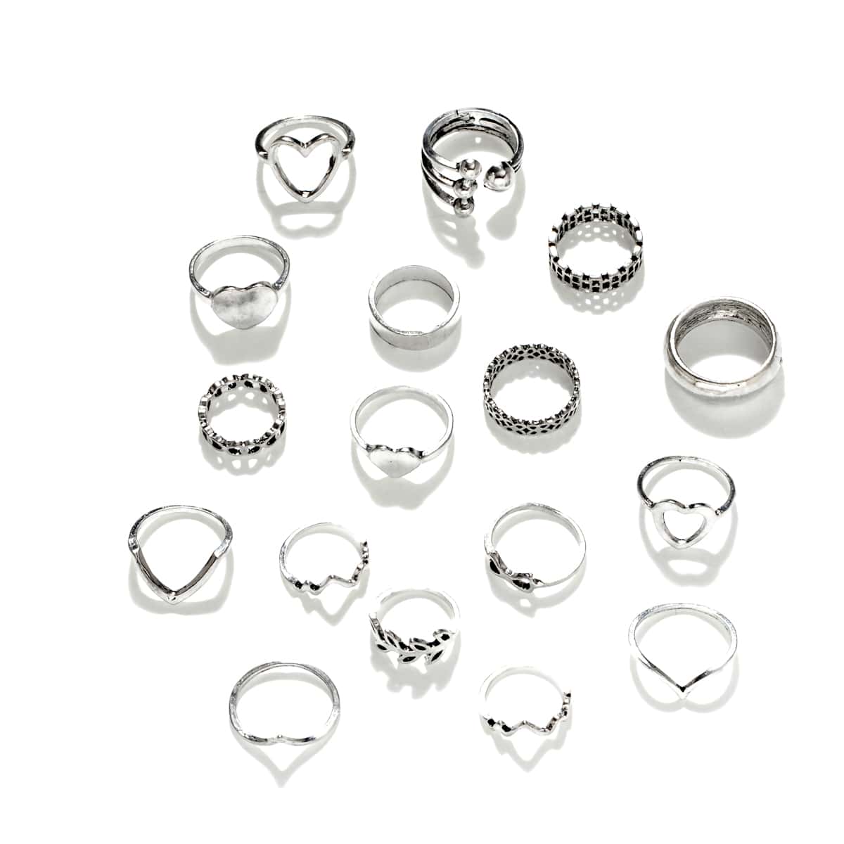 

17pcs Heart Decor Ring, Silver