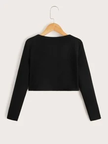 SHEIN Tween Girls' Simple Solid Color Cropped Jacket, Spring & Autumn - Black - View 2