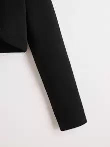 SHEIN Tween Girls' Simple Solid Color Cropped Jacket, Spring & Autumn - Black - View 4