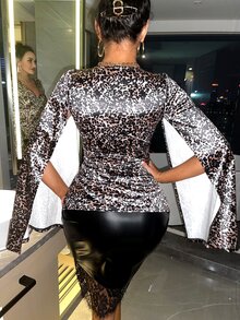 SHEIN SXY Leopard Print Cloak Sleeve Blouse - Multicolor - View 2