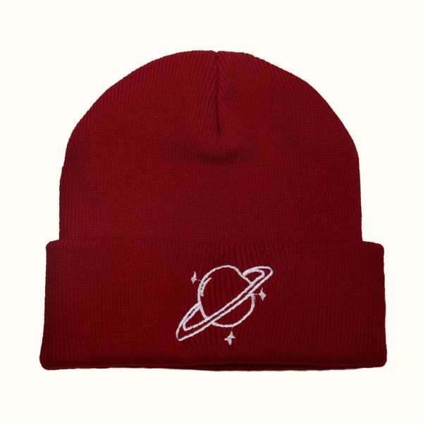 

Planet Embroidered Beanie, Burgundy