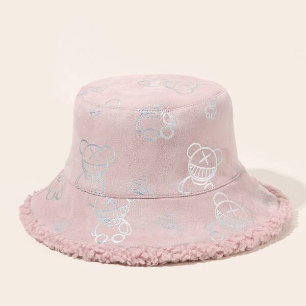 

Bear Print Bucket Hat, Pink