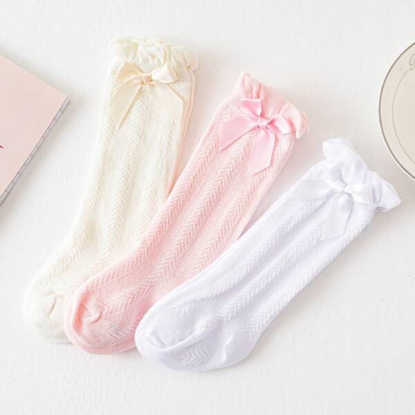 

3pairs Toddler Girls Bow Decor Socks, Multicolor