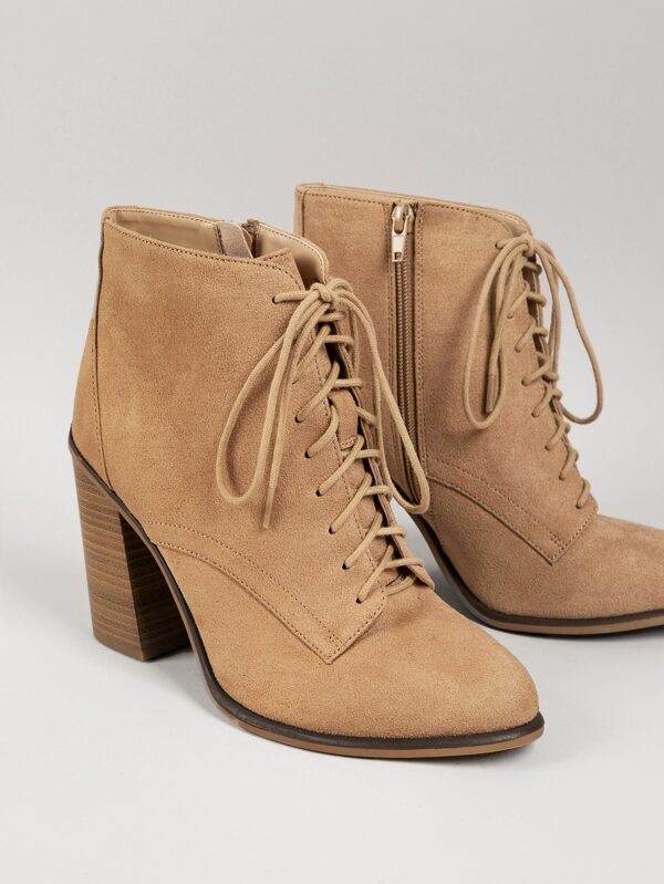 Vegan Suede LaceUp Stacked Block Heel Boots SHEIN USA