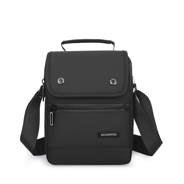 

Men Letter Patch Flap Square Bag, Black