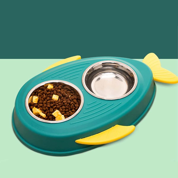 

1pc Fish Shaped Pet Bowl, Green