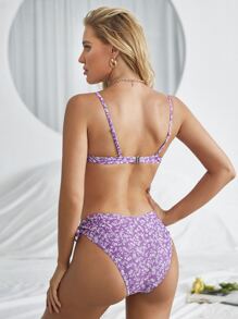 Ditsy Floral Print Underwire Bikini - Purple - View 2