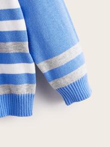 Áo len cho bé trai tập đi Sọc Giải trí - Màu xanh lam - Xem 4