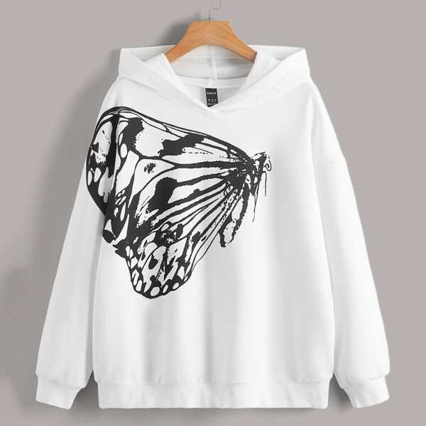 

Butterfly Print Hooded Sweatshirt, White