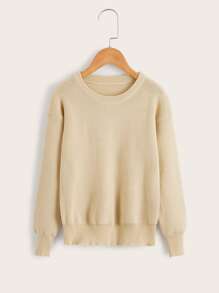 Girls Drop Shoulder Ribbed Knit Jumper - Khaki - View 1