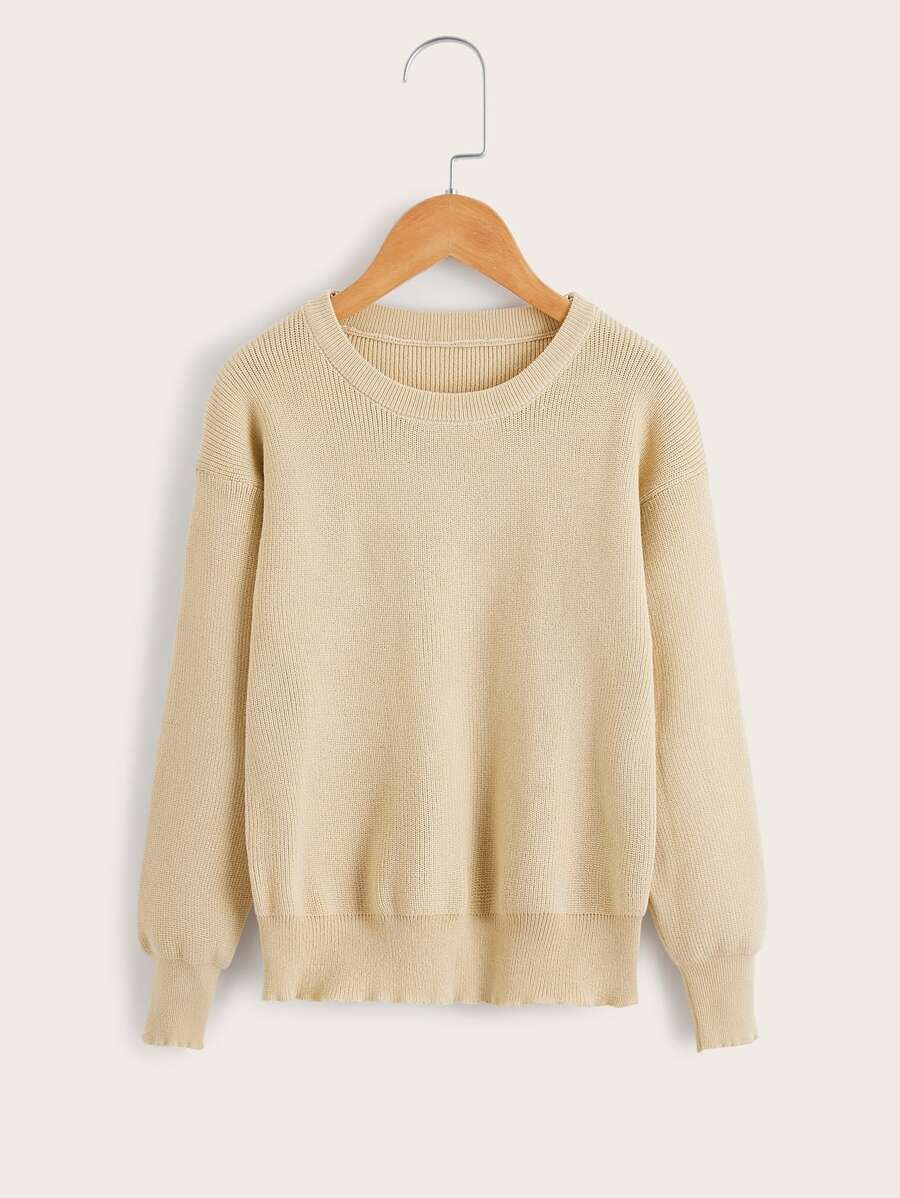 Girls Drop Shoulder Ribbed Knit Jumper - Khaki - View 1