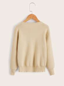 Girls Drop Shoulder Ribbed Knit Jumper - Khaki - View 2