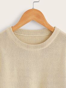 Girls Drop Shoulder Ribbed Knit Jumper - Khaki - View 4
