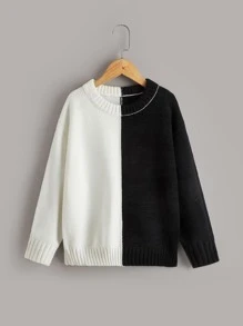 Girls Two Tone Drop Shoulder Jumper - Black and White - View 1