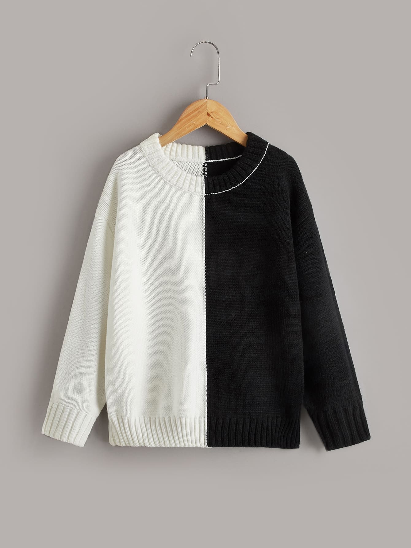 Girls Two Tone Drop Shoulder Jumper - Black and White - View 1