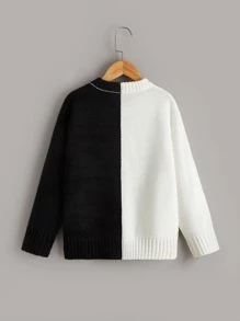 Girls Two Tone Drop Shoulder Jumper - Black and White - View 2