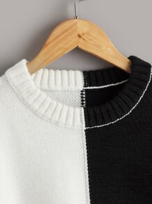 Girls Two Tone Drop Shoulder Jumper - Black and White - View 4