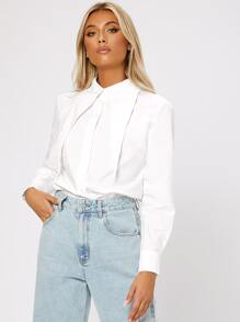SHEIN Solid Peter Pan Collar Blouse - White - View 1