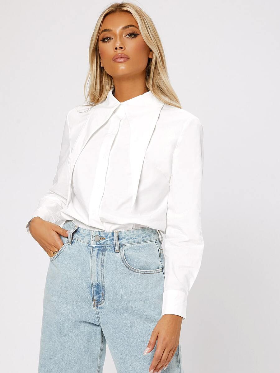 SHEIN Solid Peter Pan Collar Blouse - White - View 1