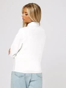 SHEIN Solid Peter Pan Collar Blouse - White - View 2