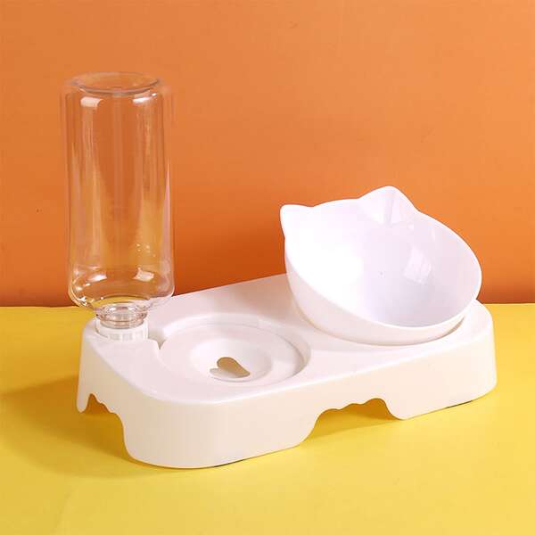 

1pc Pet Bowl With Drinking Bottle, White