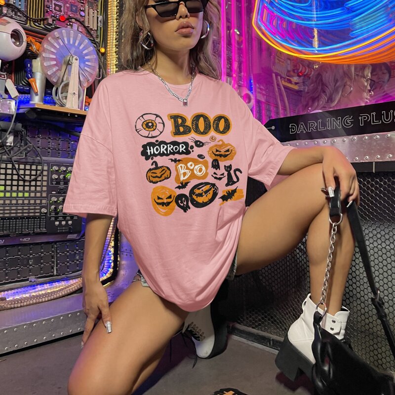 

Halloween Letter Graphic Oversized Tee, Baby pink