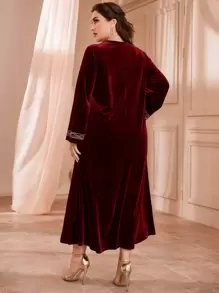 Al Najma Váy thêu tua rua cỡ lớn màu đỏ tía - Màu Đỏ Sâu - Xem 2