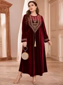 Al Najma Váy thêu tua rua cỡ lớn màu đỏ tía - Màu Đỏ Sâu - Xem 3