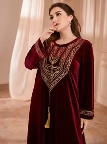 Al Najma Váy thêu tua rua cỡ lớn màu đỏ tía - Màu Đỏ Sâu - Xem 5