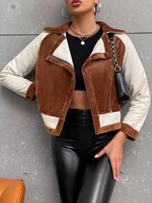 SHEIN Essnce Zíper Bloco de cores ocasional Jaqueta - Multicolorido - Visão 1