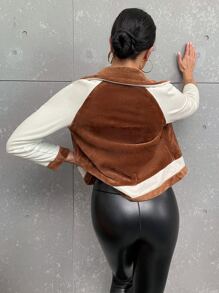 SHEIN Essnce Zíper Bloco de cores ocasional Jaqueta - Multicolorido - Visão 2