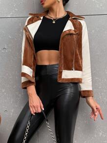 SHEIN Essnce Zíper Bloco de cores ocasional Jaqueta - Multicolorido - Visão 3