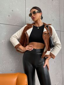 SHEIN Essnce Zíper Bloco de cores ocasional Jaqueta - Multicolorido - Visão 5