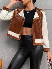 SHEIN Essnce Zíper Bloco de cores ocasional Jaqueta - Multicolorido - Visão 6