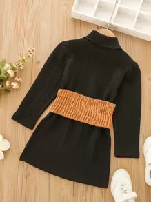 Toddler Girls Cable Textured Turtleneck Dress With Grommet Lace Up Corset