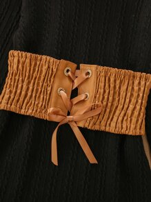 Toddler Girls Cable Textured Turtleneck Dress With Grommet Lace Up Corset